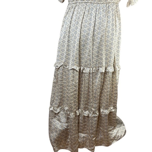 Bohme Tiered Satin Maxi Dress in‎ Cream Geometric Print Large NWT - Picture 5 of 9